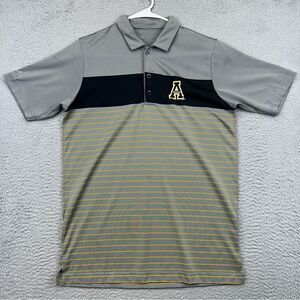 App State Polo Shirt Mens Small Gray Striped Mountaineers Antigua Polyester